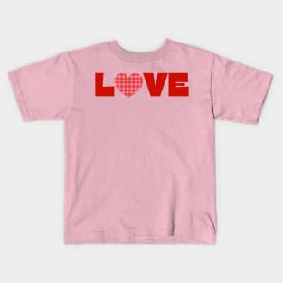 Love, Red typography with a red plaid heart Kids T-Shirt